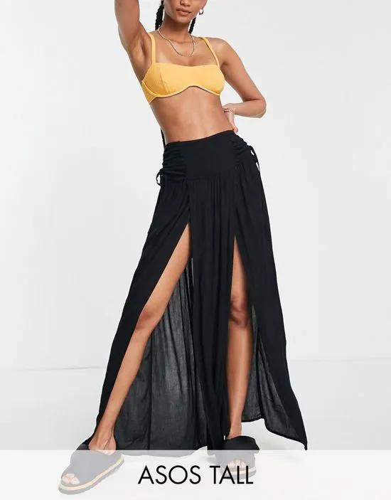 Tall crinkle shirred waist maxi skirt with ruched sides