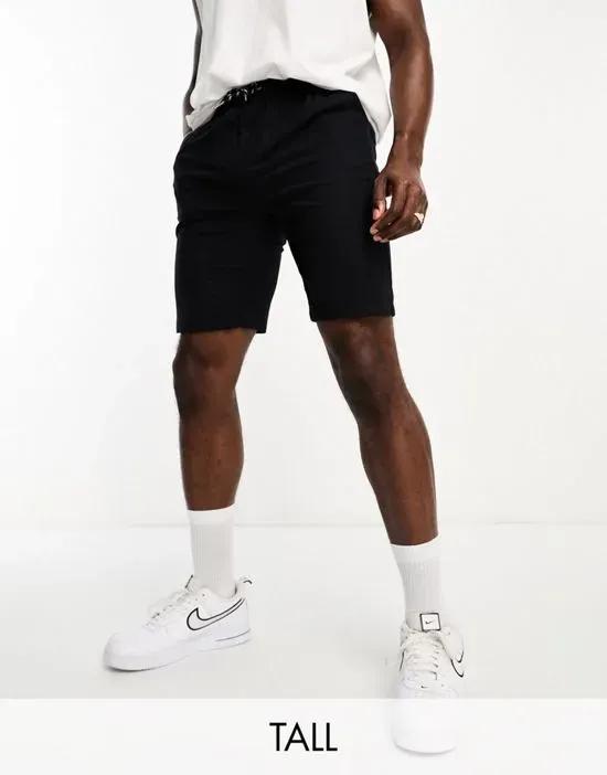 Tall elasticated waist light weight cotton shorts in black