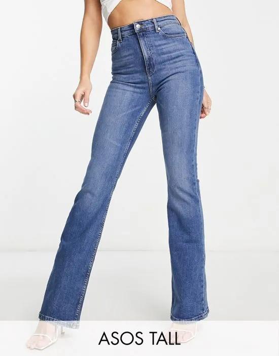Tall flared jeans in mid blue