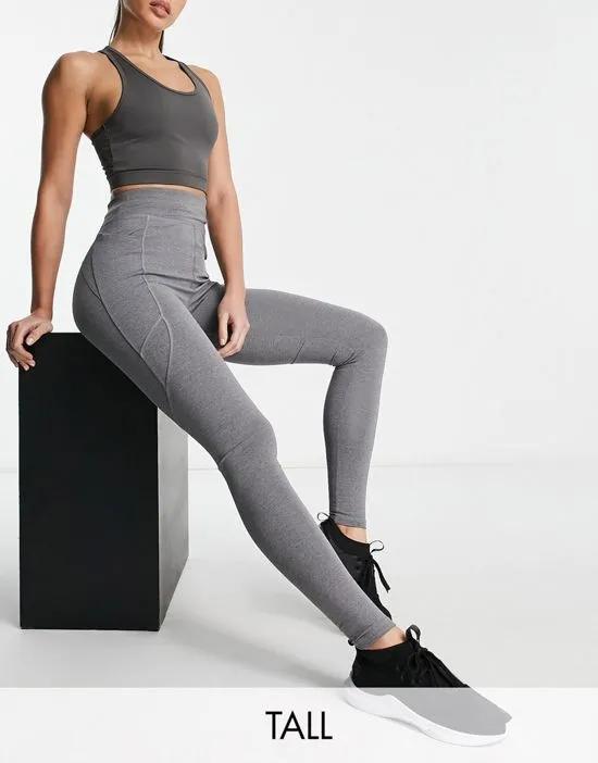 Tall icon run tie waist leggings with pocket in gray