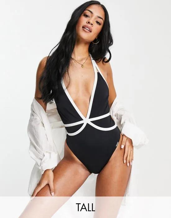 Tall plunge swimsuit in monochrome