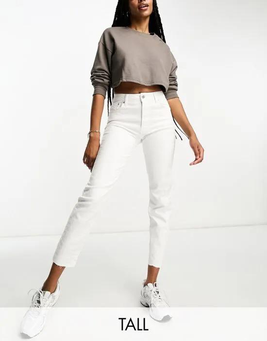 Tall slim mom jean with stretch in white