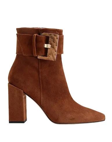Tan Ankle boot SUEDE POINTY BUCKLE-DETAIL ANKLE BOOT 
