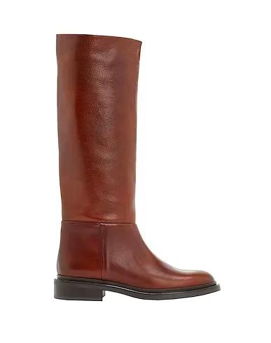 Tan Boots LEATHER ROUND-TOE HIGH BOOT