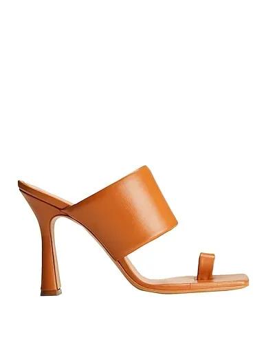 Tan Flip flops HEELED LEATHER W/ PADDED STRAP SANDALS

