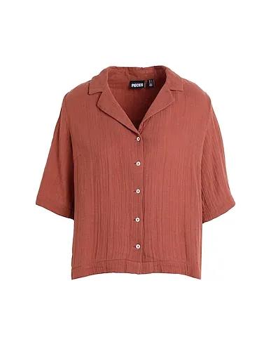 Tan Plain weave Solid color shirts & blouses