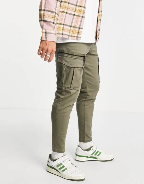 tapered cargo pants in khaki