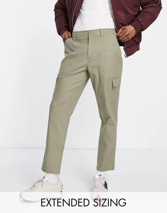 tapered cargo pants in washed khaki