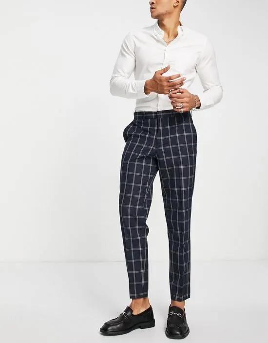 tapered fit smart pants in navy windowpane