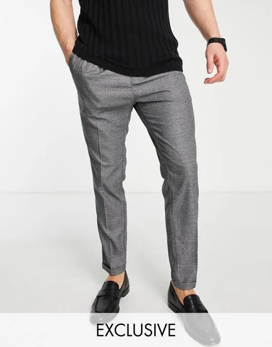 tapered pleat front smart pants in gray check