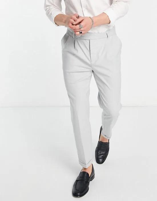 tapered smart linen pants with pleat in light gray