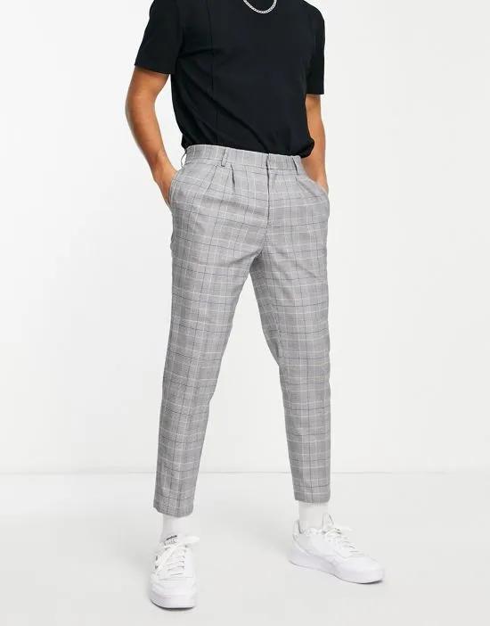 tapered smart pants in gray plaid