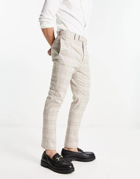 tapered smart pants with pink highlight plaid