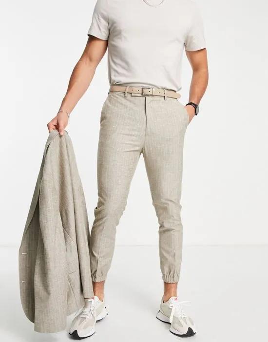 tapered suit pants in stone stripe with jogger cuff