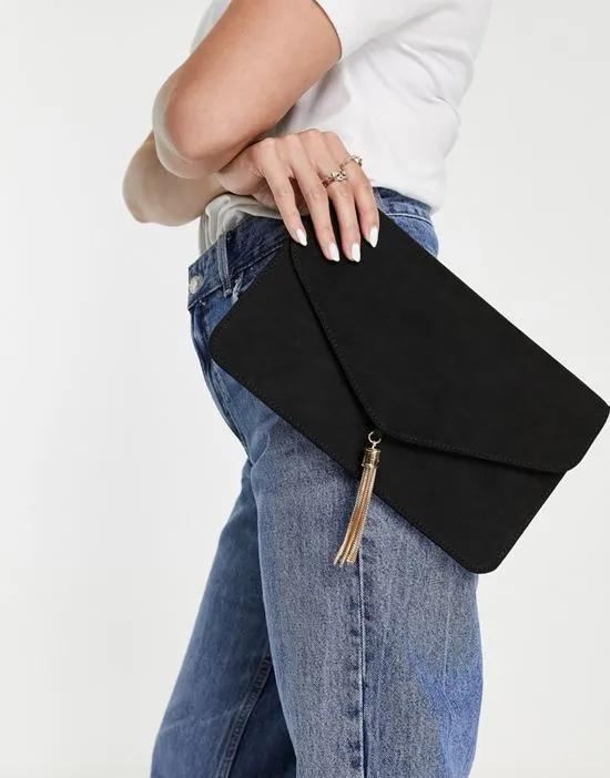 tassel clutch bag in black