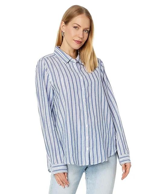 Taylor Stripe Long Sleeve Shirt Crisp Cotton Yarn-Dye with Thin Silver Stripe