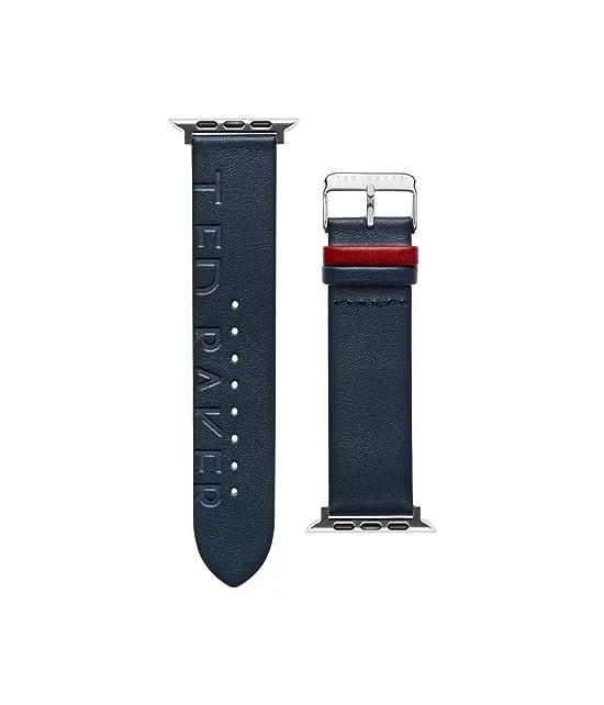 "Ted" Engraved Leather Blue Keeper smartwatch band compatible with Apple watch strap 42mm, 44mm