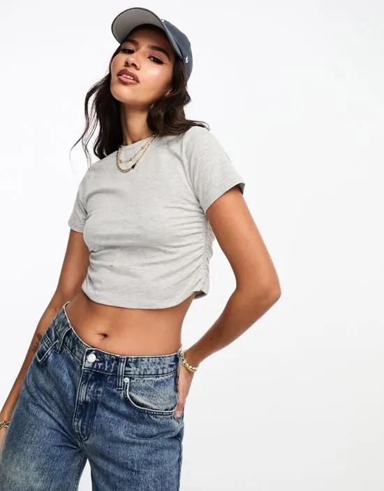 tee with ruched side in gray heather