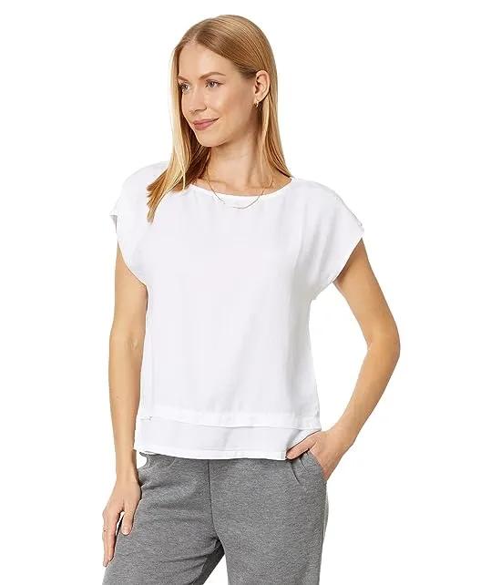 Tencel Short Sleeve Wide Neck Double-Layer Blouse
