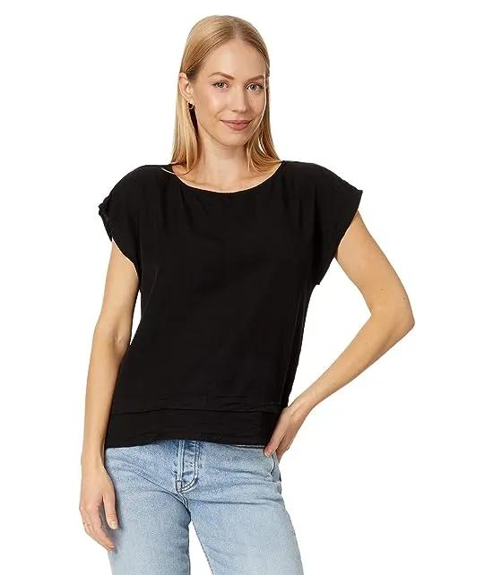 Tencel Short Sleeve Wide Neck Double-Layer Blouse