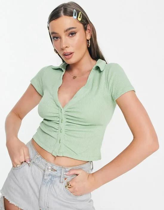 textured 90s ruched shirt in sage