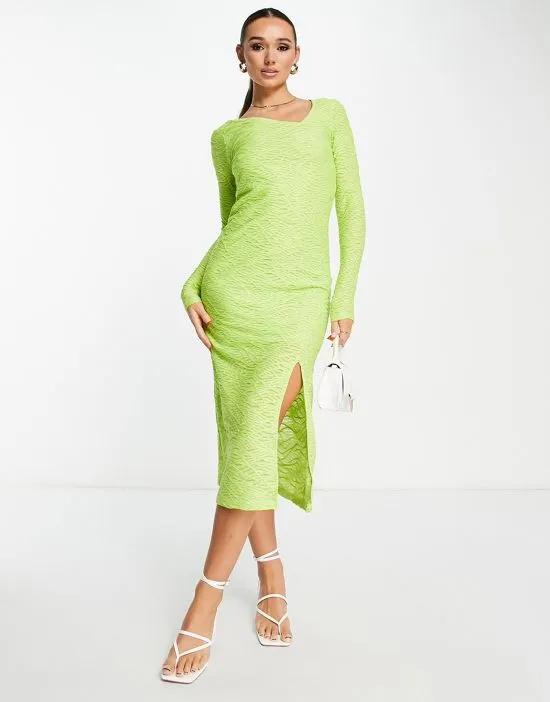textured body-conscious midi dress in lime