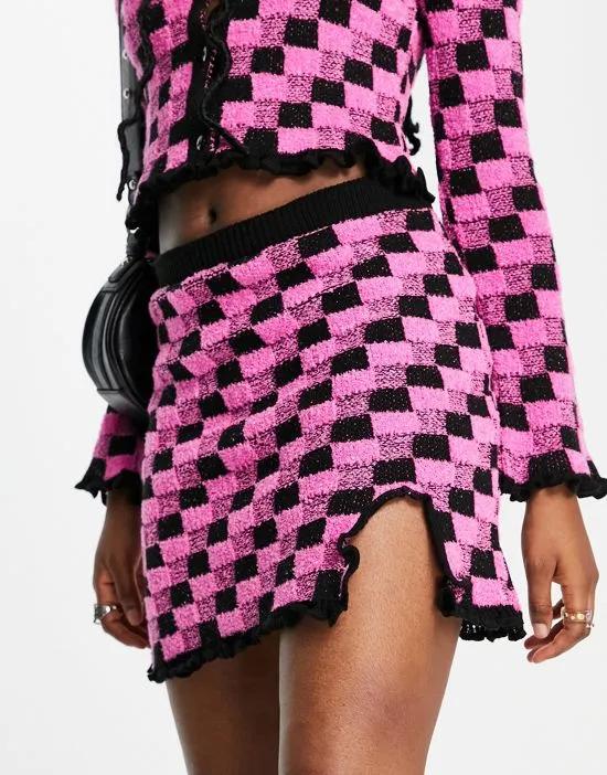 textured boucle mini skirt in checkerboard - part of a set