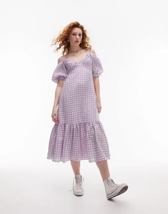 textured check bust cup midi dress in lilac