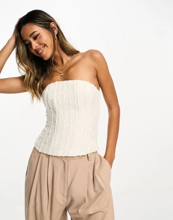 textured corset top in off white