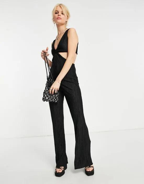 textured cut out jumpsuit in black