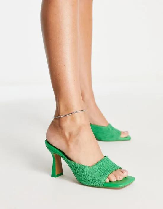textured detail square toe heeled sandal in bright green