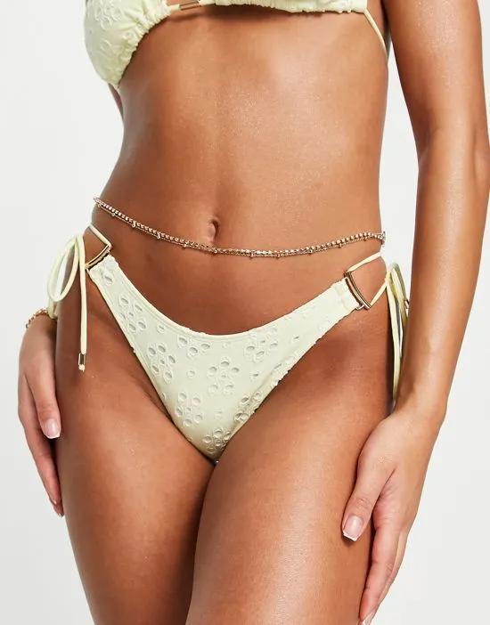 textured floral strappy bikini bottoms in yellow