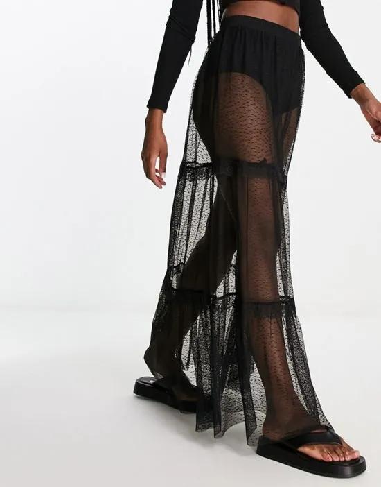 textured frill detail festival maxi skirt in black