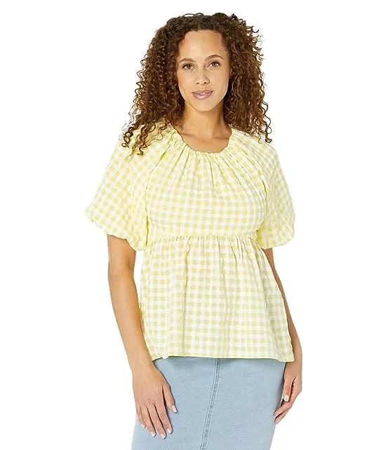 Textured Gingham Puff Babydoll Blouse