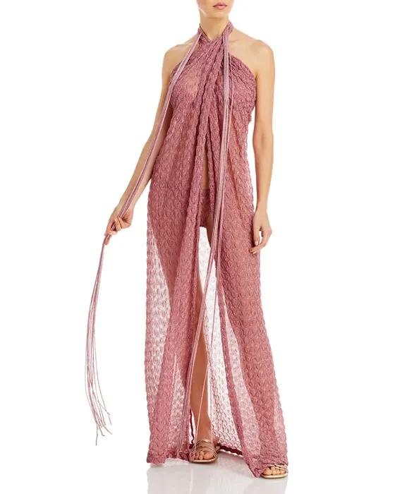 Textured Halter Long Cover Up Dress