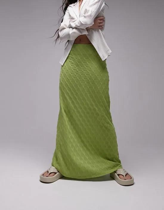 textured maxi skirt in olive