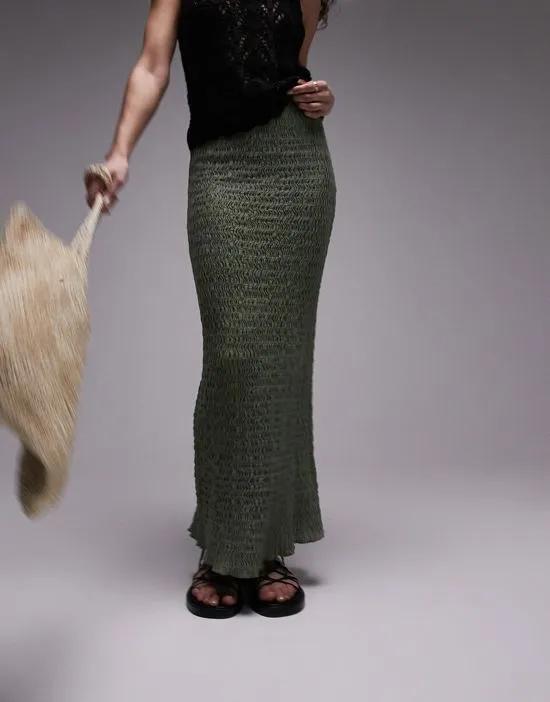textured midi skirt in khaki