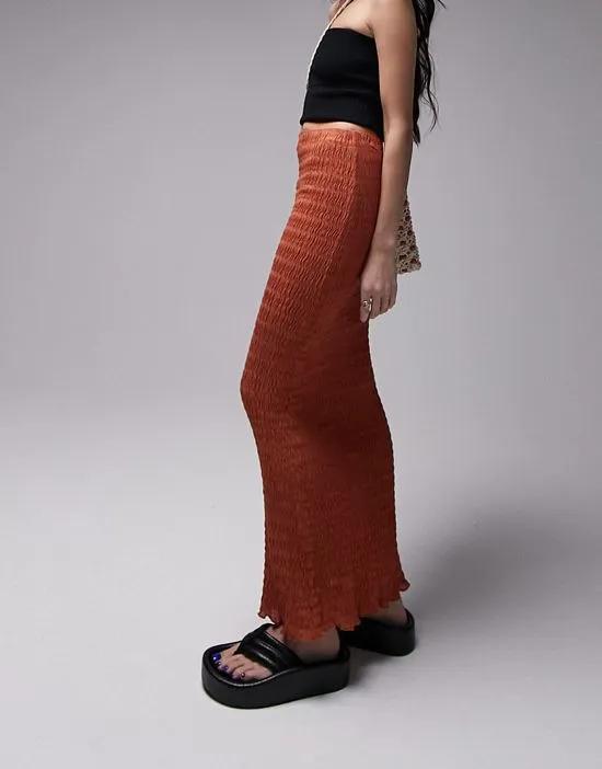 textured midi skirt in rust