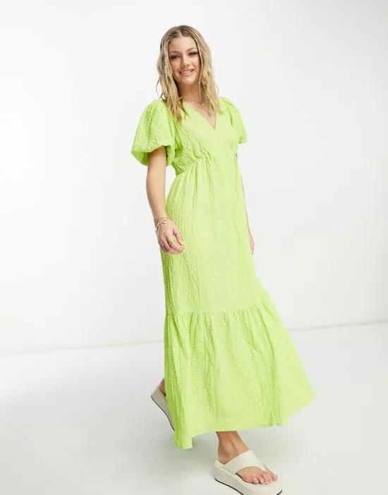 textured midi smock dress in lime