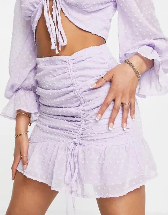textured mini skirt with ruched detail in lilac - part of a set