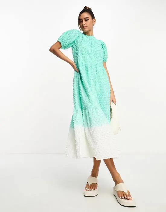 textured ombre smock midi dress in blue