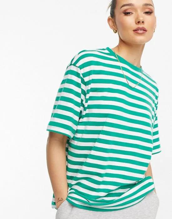 textured oversized T-shirt in green and cream stripe