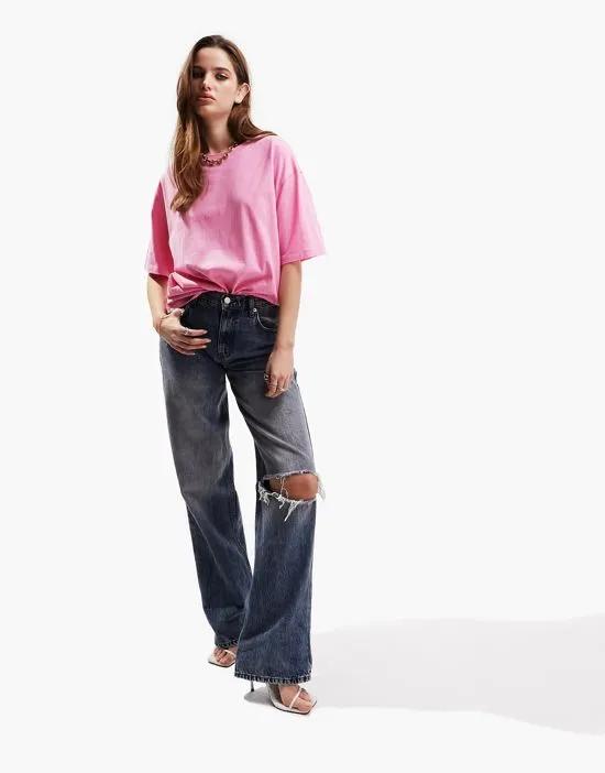 textured oversized T-shirt in pink