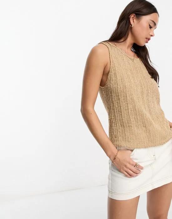 textured sleeveless top in light brown
