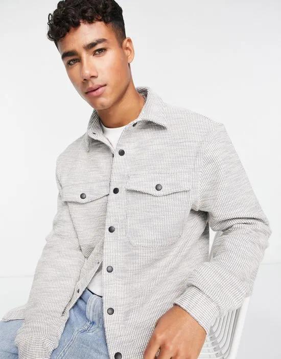 textured weave shacket in gray