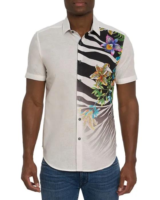 The Ace Linen & Cotton Tropical Print Classic Fit Button Down Shirt