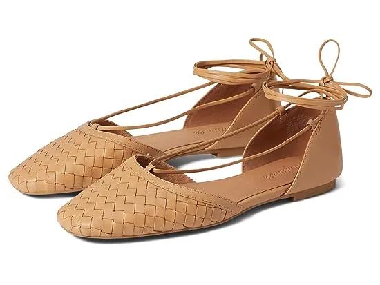 The Celina Lace-Up Flat in Woven Leather