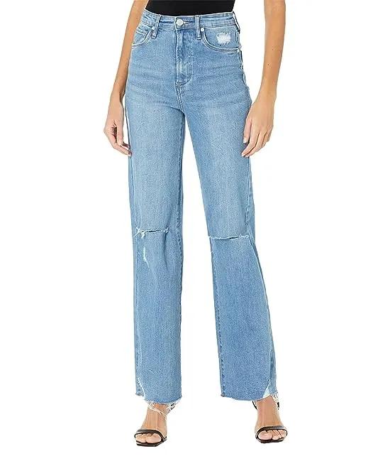 The Franklin Wide Leg and Longer Inseam Jeans with Ripped Knees in Sunset Rider