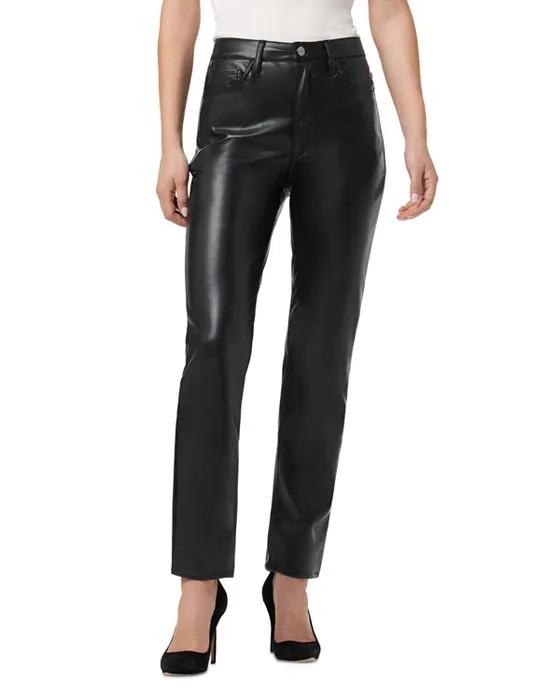 The Honor Faux Leather High Rise Ankle Straight Leg Jeans in Black