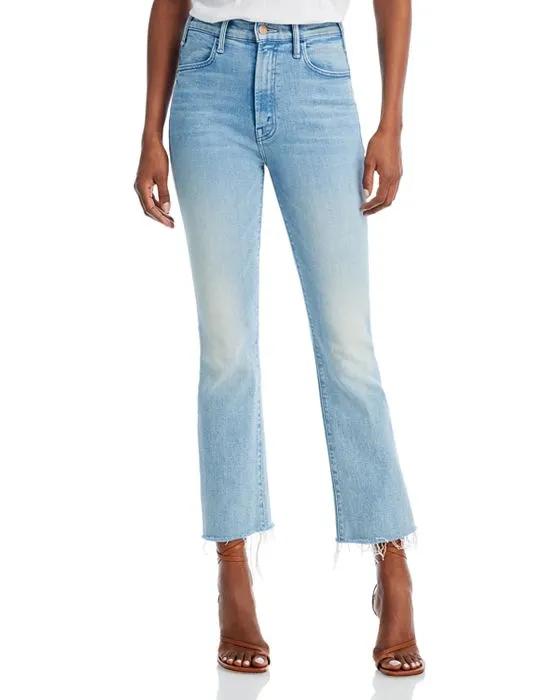 The Hustler High Rise Frayed Flare Leg Ankle Jeans in Cutting Class